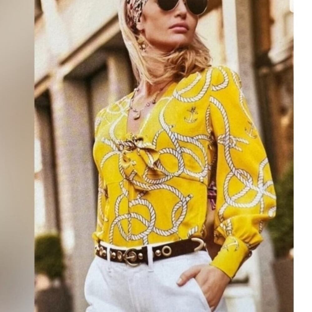 Cabi Top S Yellow Sunny Ropes Mia Reef Knot Blouse Coquette Ethereal Fairy NWT